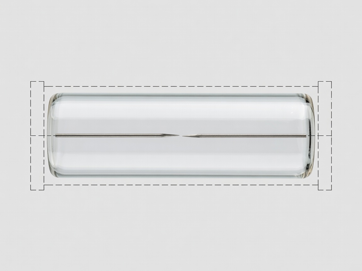 Diagram showing the internal glass envelope and metal reeds of a magnetic contact switch