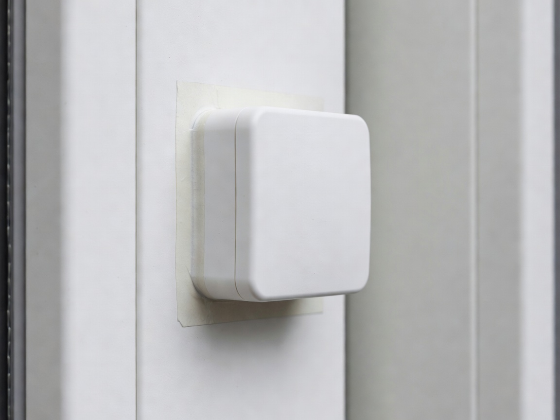 Surface mounted alarm sensor attached with double-sided tape on a UPVC door